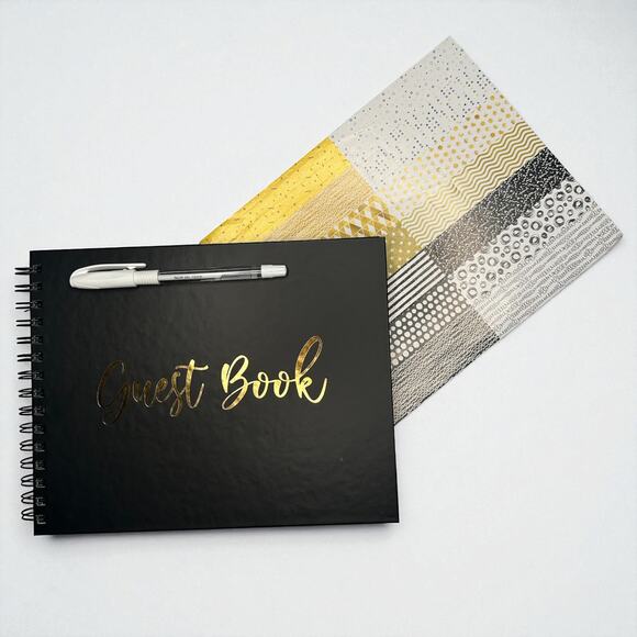 Hardcover Guest Book 10x8 Black Pages for Wedding Funeral Baby Shower Events - Picture 7 of 9